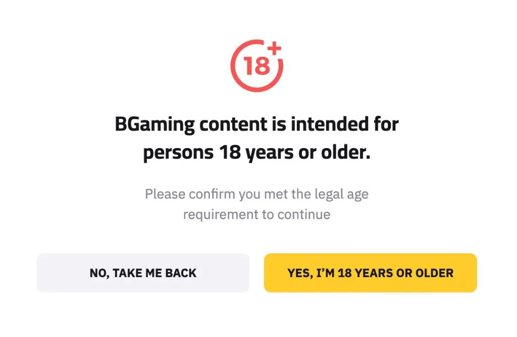 Предупреждение 18+: контент BGaming предназначен для лиц старше 18 лет, кнопки подтверждения возраста